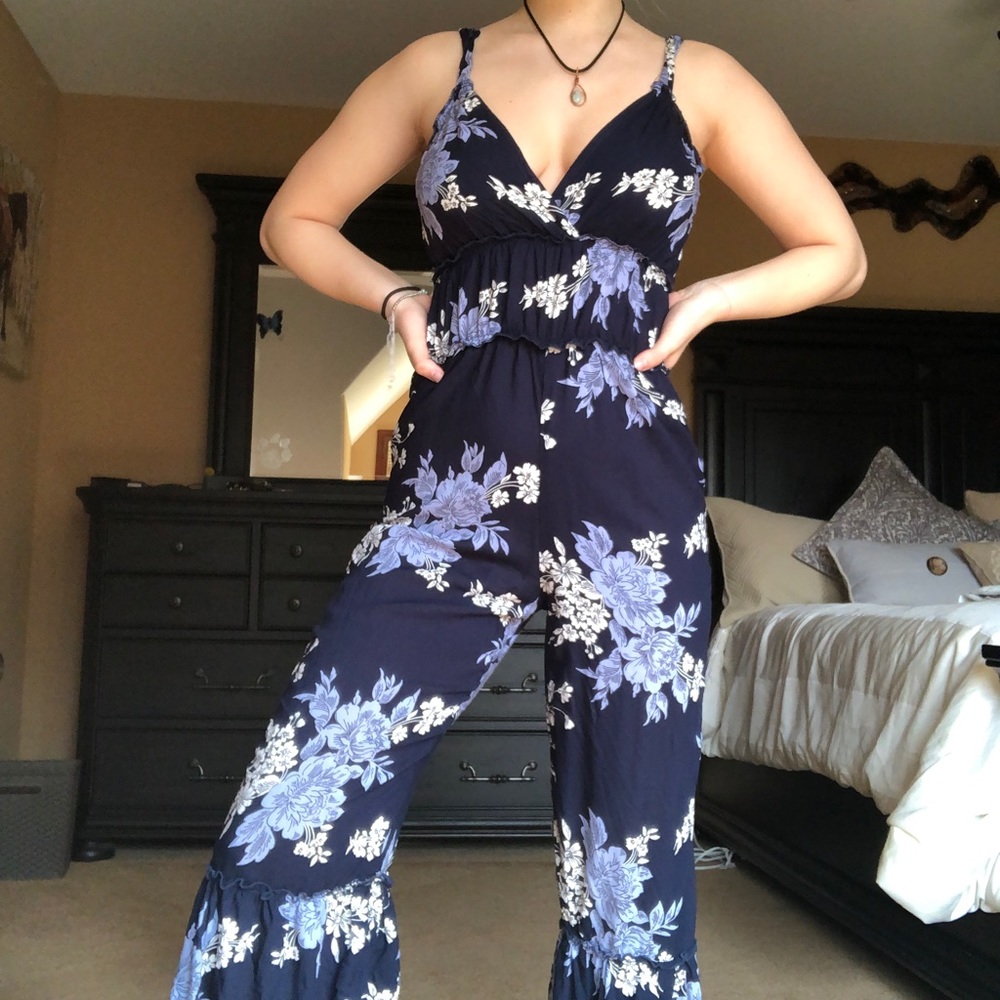 Hawaii dark blue bell bottom jumpsuit
